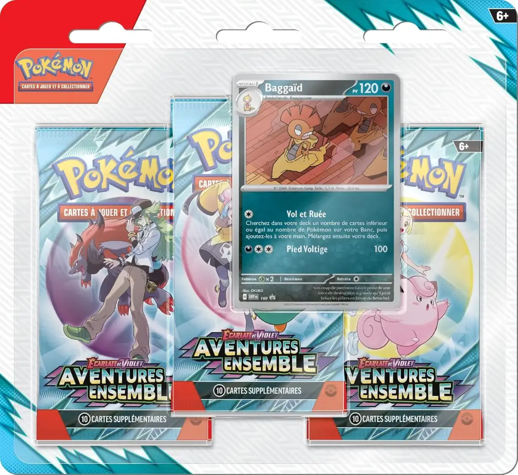 Pokémon JCC - Écarlate et Violet - Pack Blister de 3 Boosters EV09 Aventures Ensemble Baggaïd ou Yanmega (1 Booster aléatoire) - FR