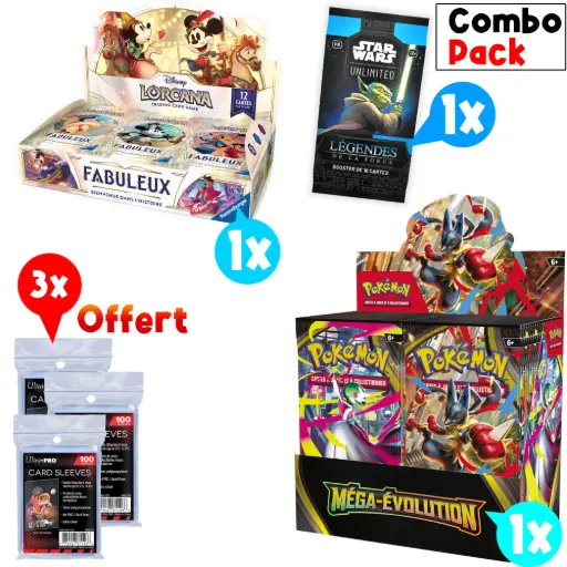 Bundle Display Méga Evolution Pokemon ME01 + Display de boosters Lorcana JCC Fabuleux (24 Boosters) + Booster Star Wars Légendes de la Force - FR