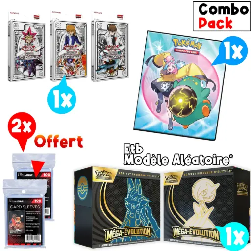 Bundle ETB Coffret dresseur d'élite Méga évolutions ME01 + Yu-Gi-Oh! JCC - 2025 Mega-Pack Bundle + Ultra Pro Portfolio 9 Pochettes A4 Aventures Ensemble  - FR